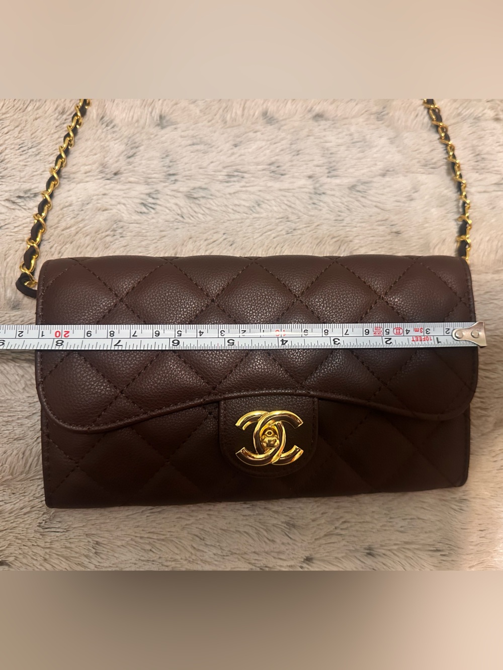 Iconic double c Quilted coffee Brown wallet on chain Bag - Picture 8 of 10
